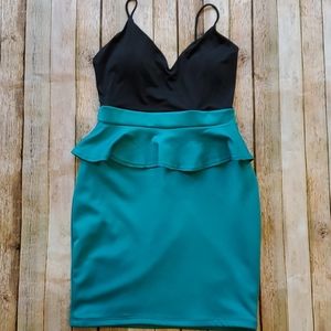 Black and Turquoise Peplum Dress